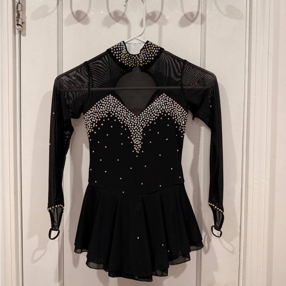 Black Figure Skating Dress with Rhinestones